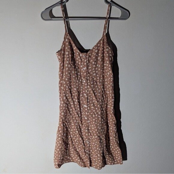 Aerie Brown Polka Dot Button Down Slip Mini Dress Sundress - Picture 2 of 7